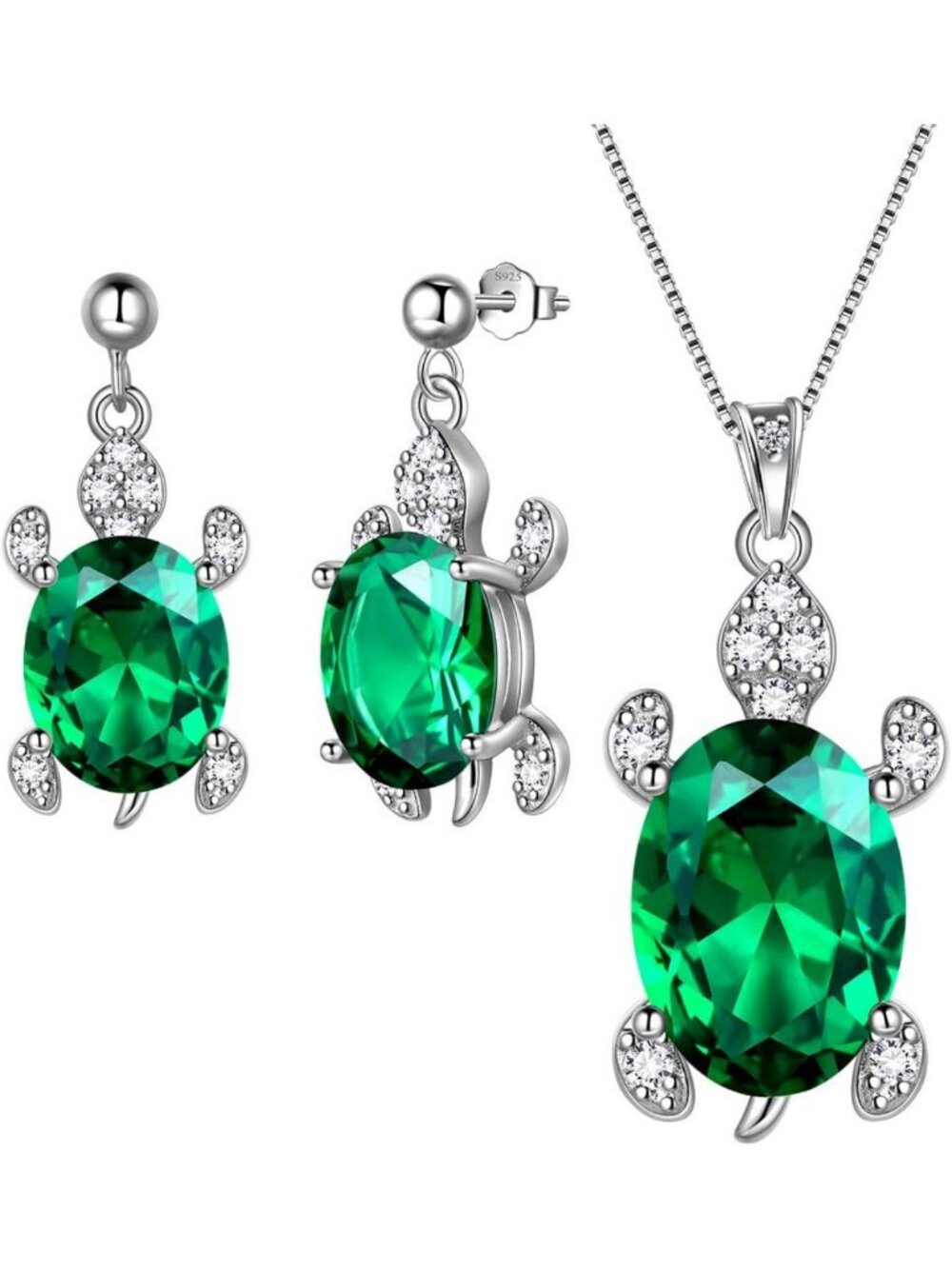 925 Sterling Silver Sea Turtle Jewelry Set - Necklace, Earrings, Ring, Bracelet